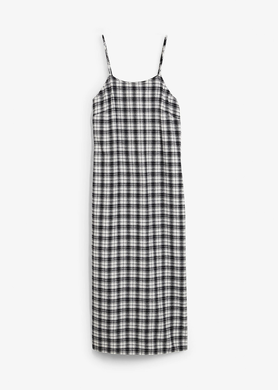 Φόρεμα με τιράντες από καθαρό βαμβάκι-Μαύρο/Λευκό κρεμ/Γκρι καρό-bonprix