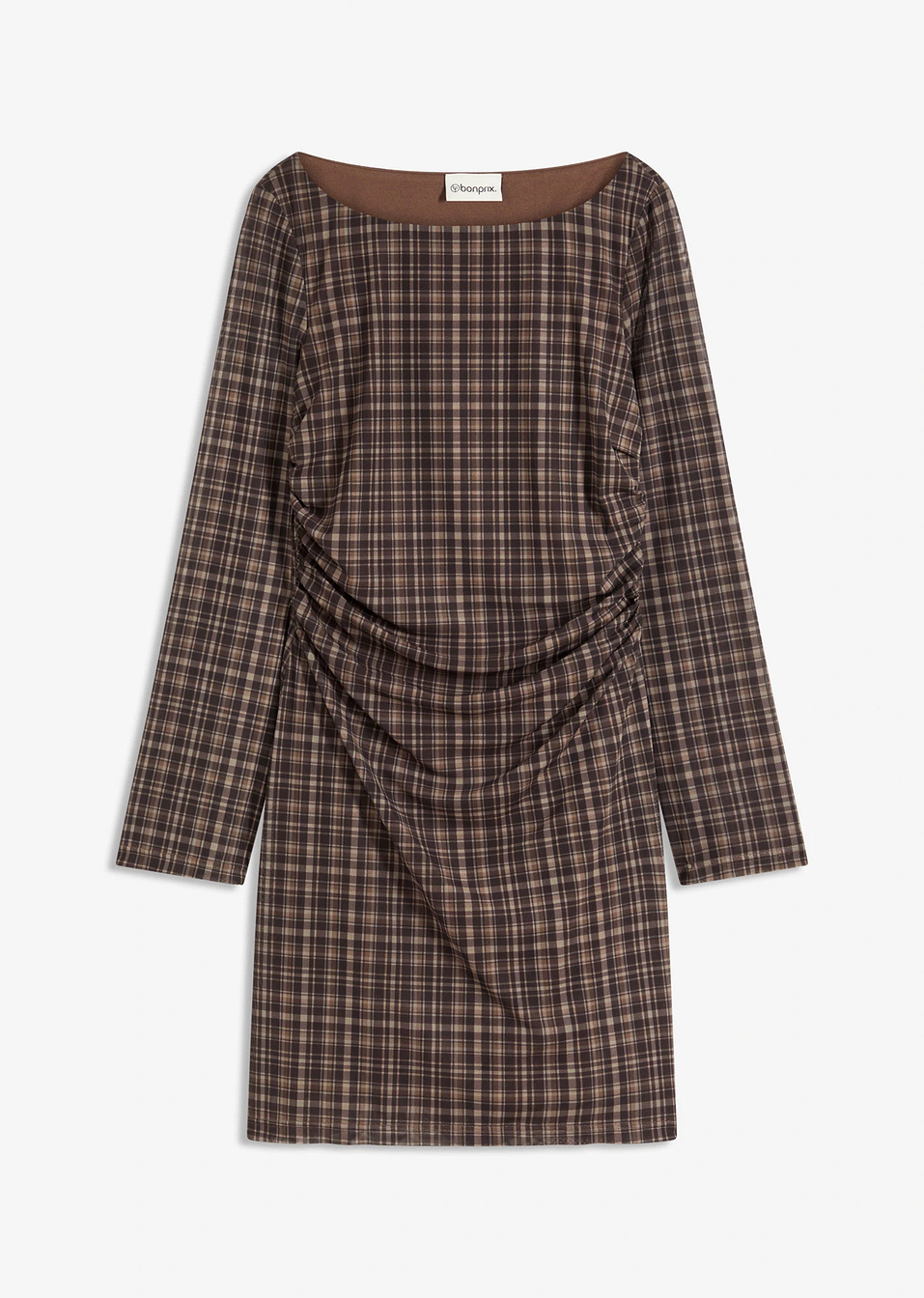 Φόρεμα ζέρσεϊ-Χακί καρό-bonprix