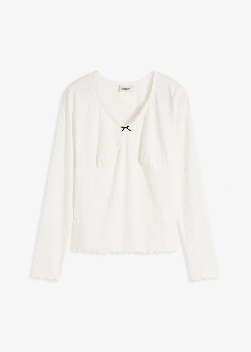 Μπλούζα ριμπ-Λευκό κρεμ-bonprix