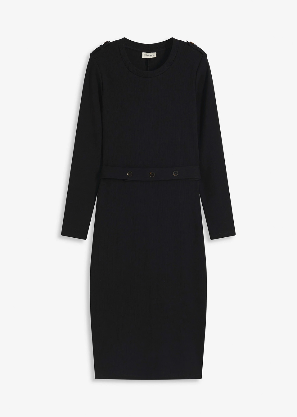 Φόρεμα midi από ελαστικό σύμμεικτο βαμβάκι-Μαύρο-bonprix