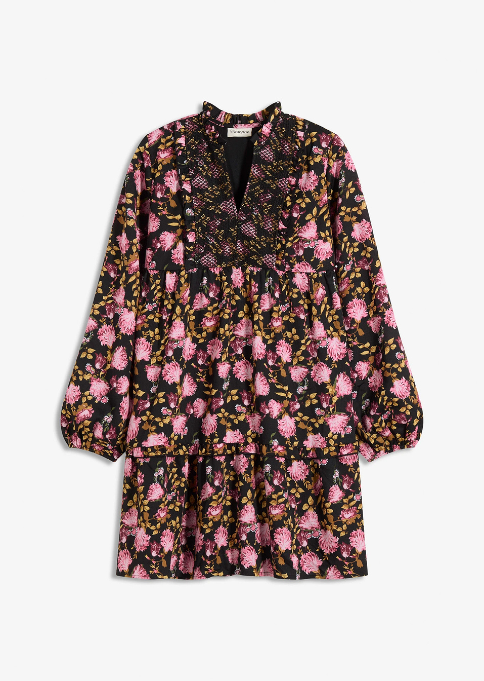 Μίνι φόρεμα-Μαύρο φλοράλ-bonprix