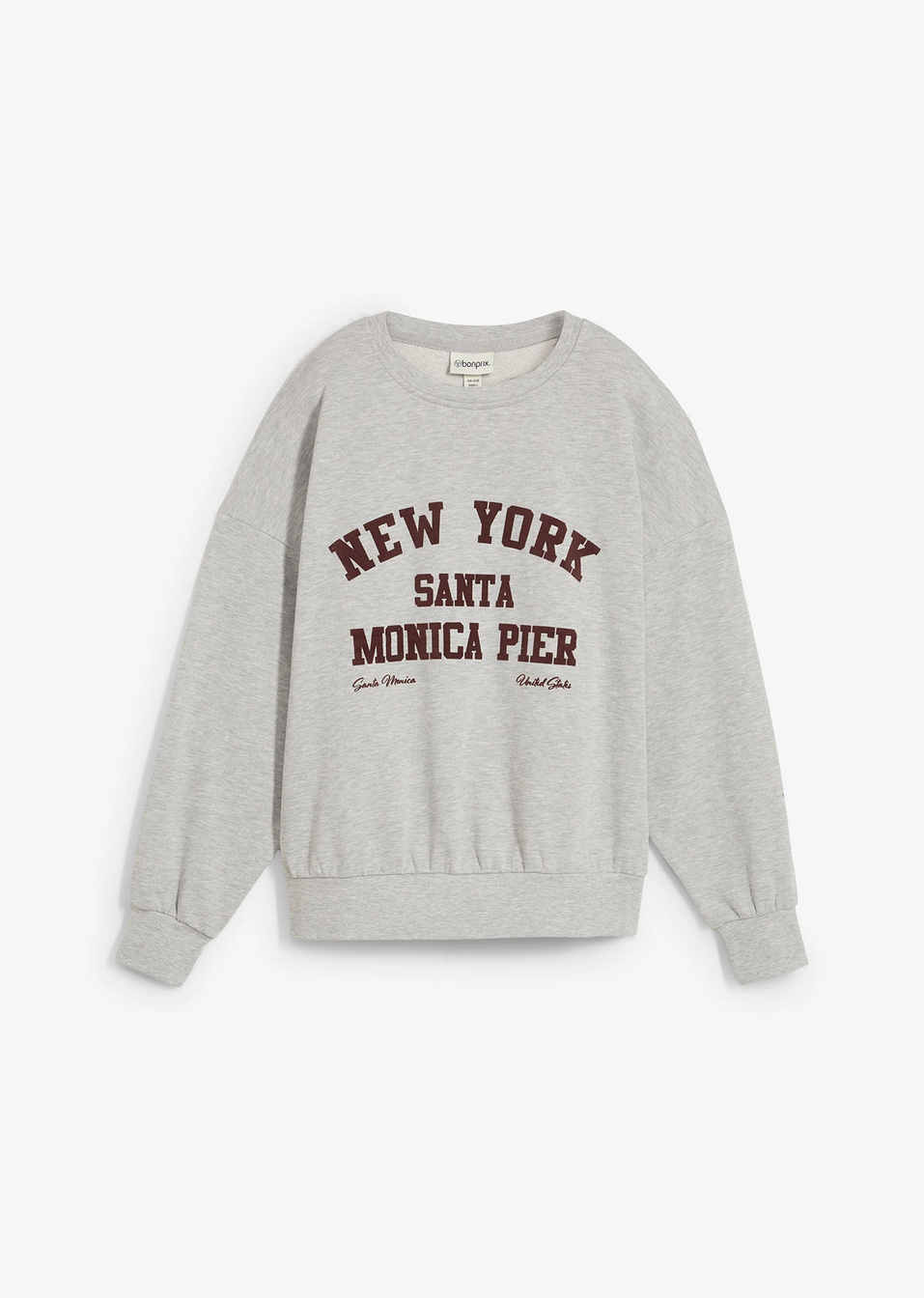 Φούτερ oversized-Γκρι ανοιχτό μελανζέ/Μπορντό-bonprix