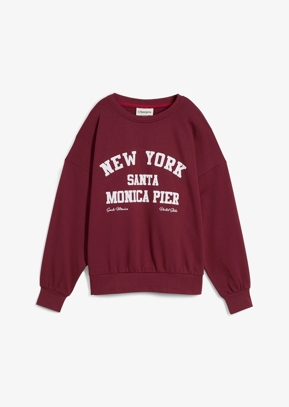 Φούτερ oversized-Κόκκινο σκούρο/Λευκό-bonprix