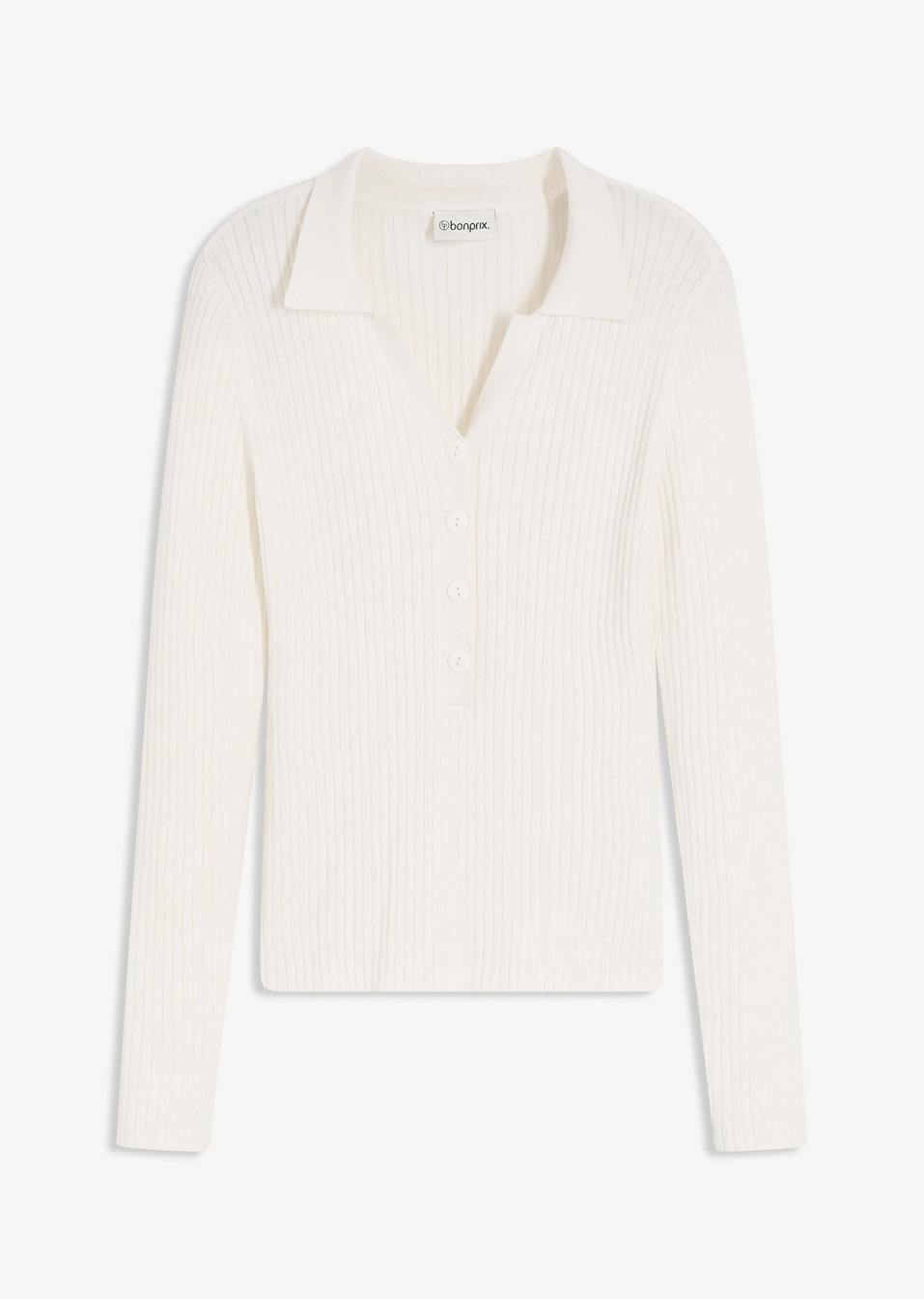 Μαλακό πουλόβερ από λεπτό νήμα από σύμμεικτη βισκόζη-Λευκό κρεμ-bonprix