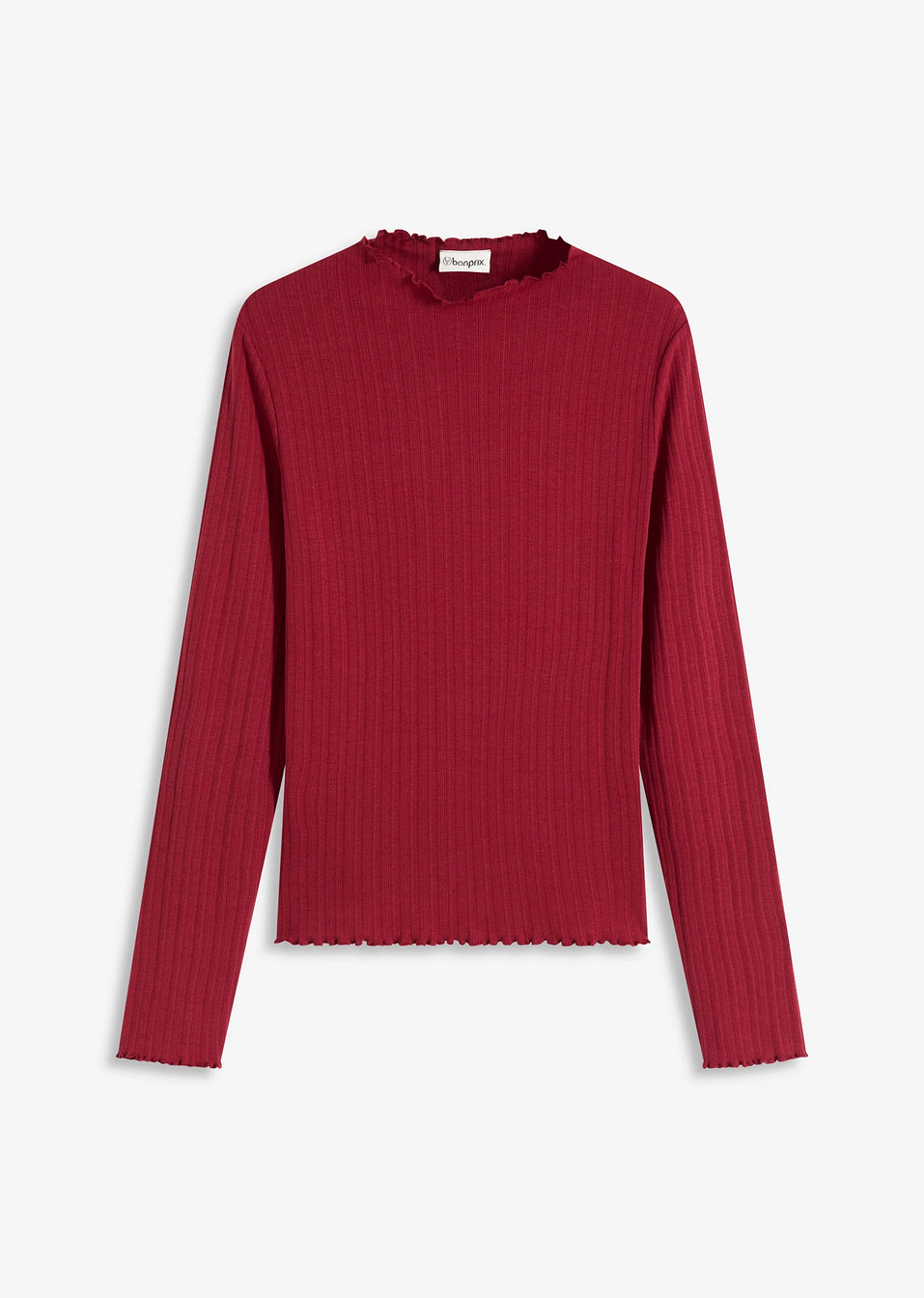 Εφαρμοστή μπλούζα ριμπ-Κόκκινο-bonprix