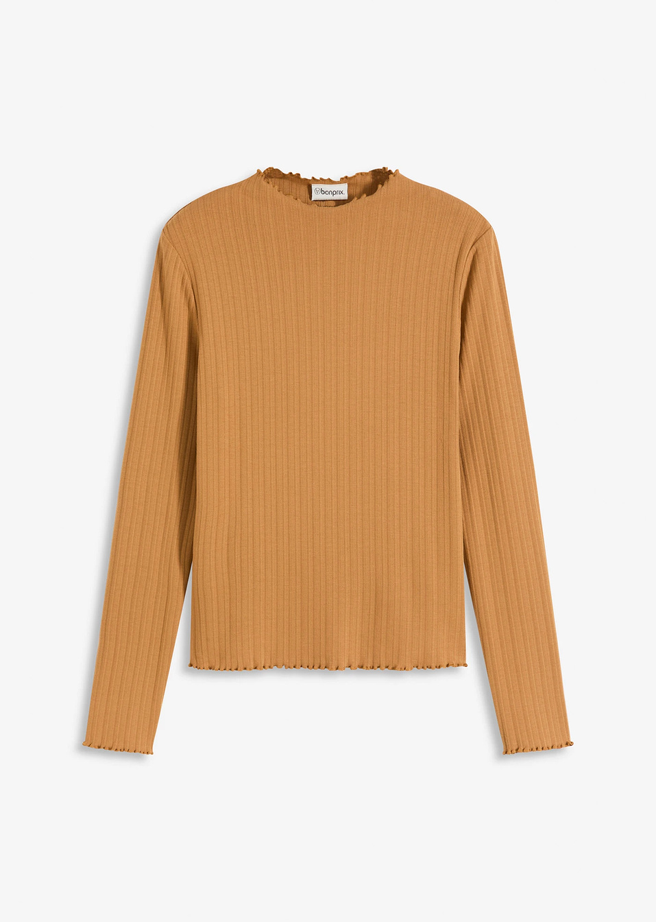 Εφαρμοστή μπλούζα ριμπ-Καφέ σκούρο-bonprix