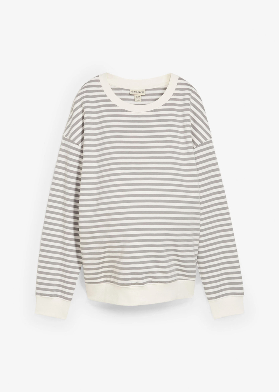 Φούτερ εγκυμοσύνης και θηλασμού από βιολογικό βαμβάκι-Γκρι σταχτί/Λευκό κρεμ ριγέ-bonprix