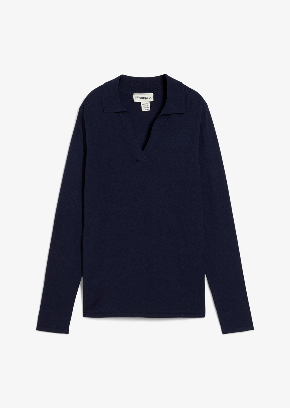Плетена блуза с яка от фина вискоза-Тъмно синьо-bonprix