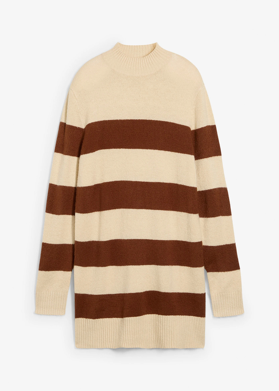 Дълъг пуловер райе-Кафяв загар/Пясъчно райе-bonprix