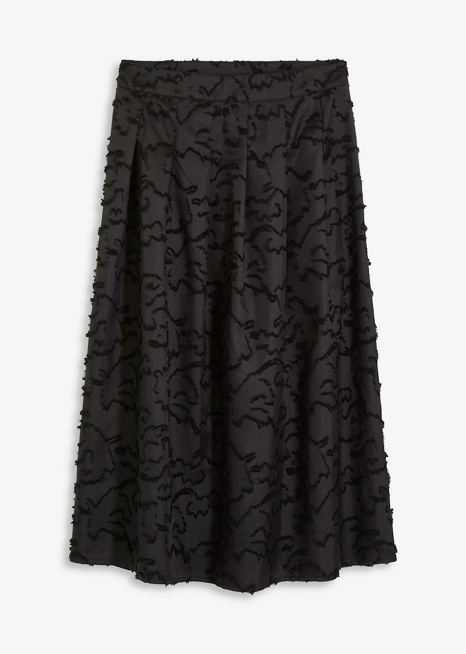 Φούστα midi από ανάγλυφο ύφασμα-Μαύρο-bonprix