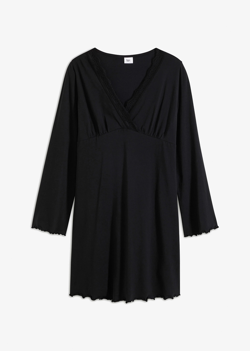 Нощница с дантела от био памук-Черно-bonprix