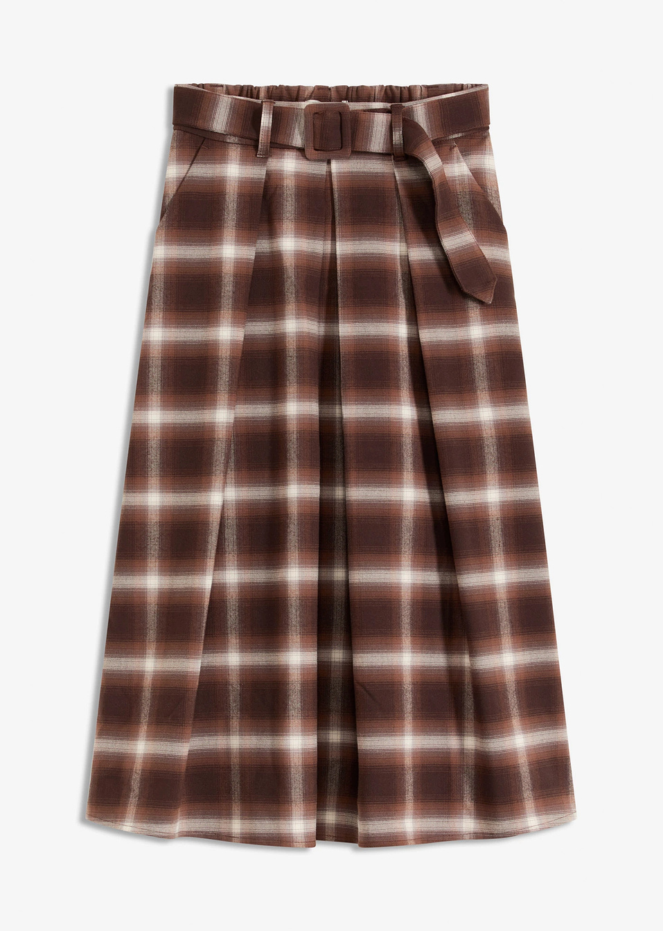 Карирана пола с плохи и колан (комплект от 2 части)-Тъмно кафяво/Светло кафяво/Слонова кост/Средно кафяво-bonprix