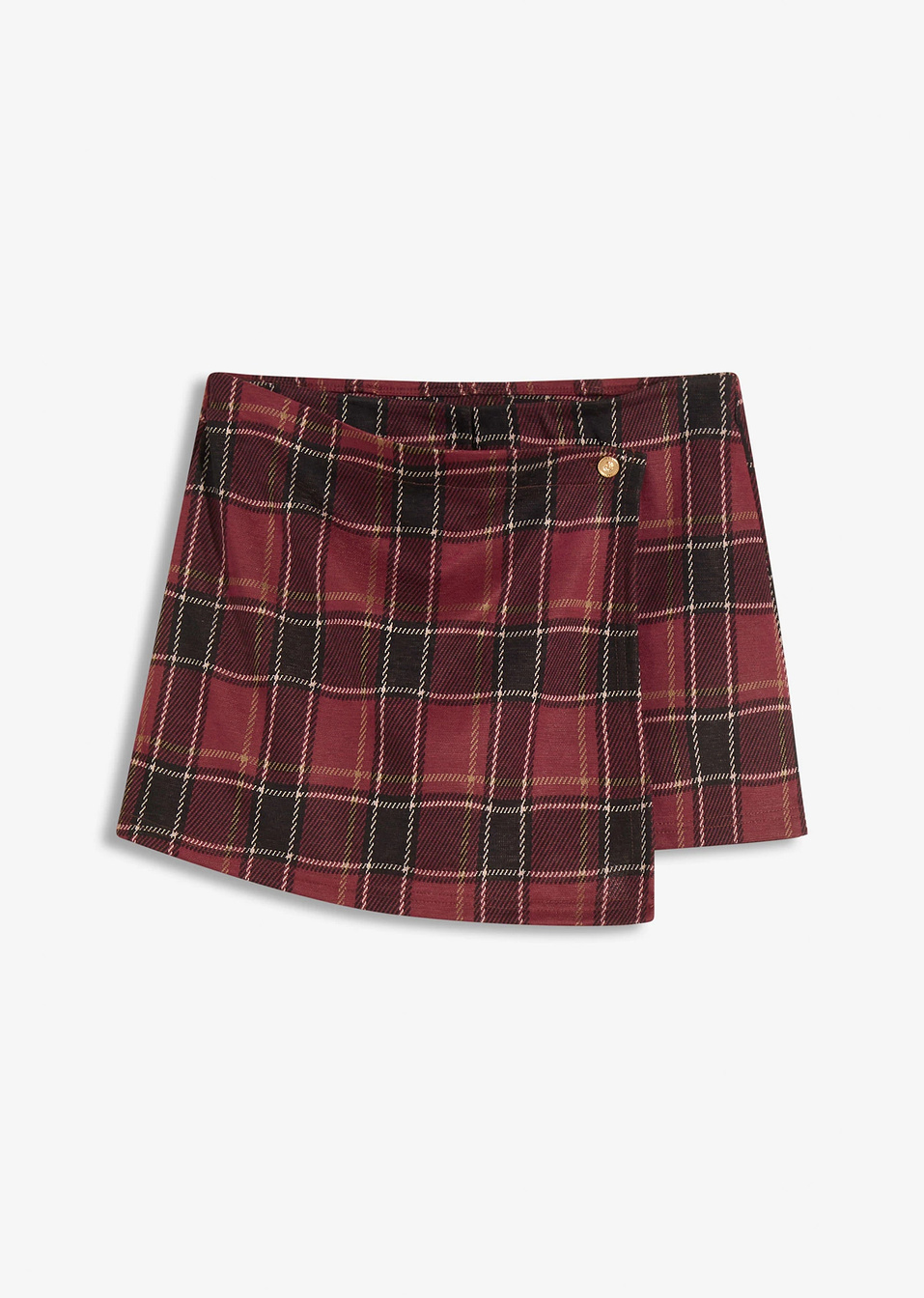 Κοντή ζιπ κιλότ με κουμπί κόσμημα-Κόκκινο καρό-bonprix