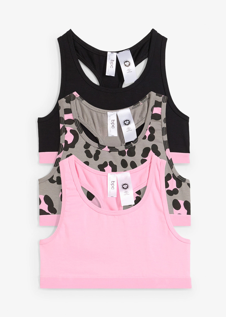 Σουτιέν μπουστάκι με μαλακό βιολογικό βαμβάκι (συσκευασία των 3)-Ροζ + Μαύρο + Γκρι εμπριμέ-bonprix