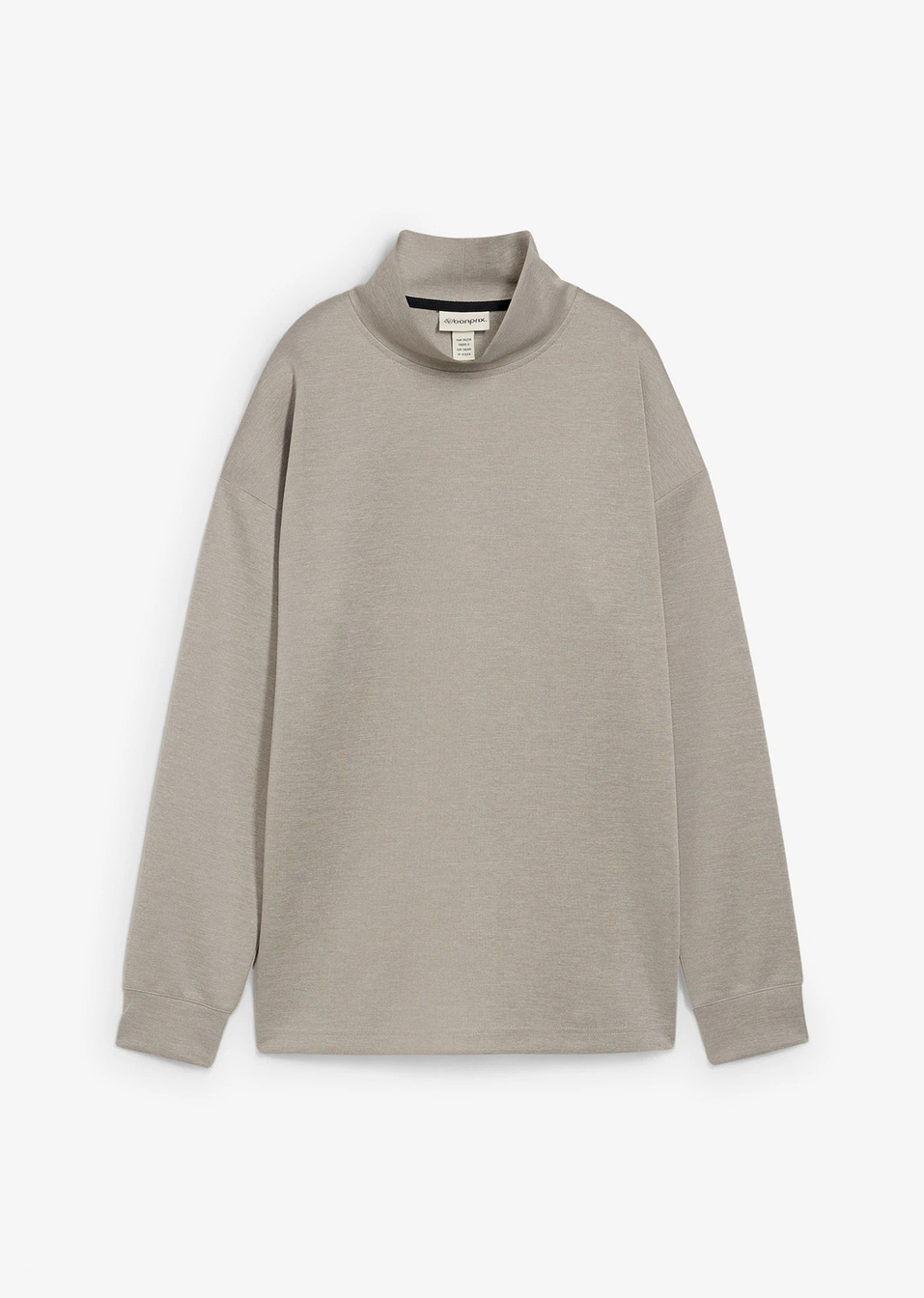 Φούτερ με ψηλό λαιμό από ύφασμα με neoprene look-Γκρι ανοιχτό μελανζέ-bonprix