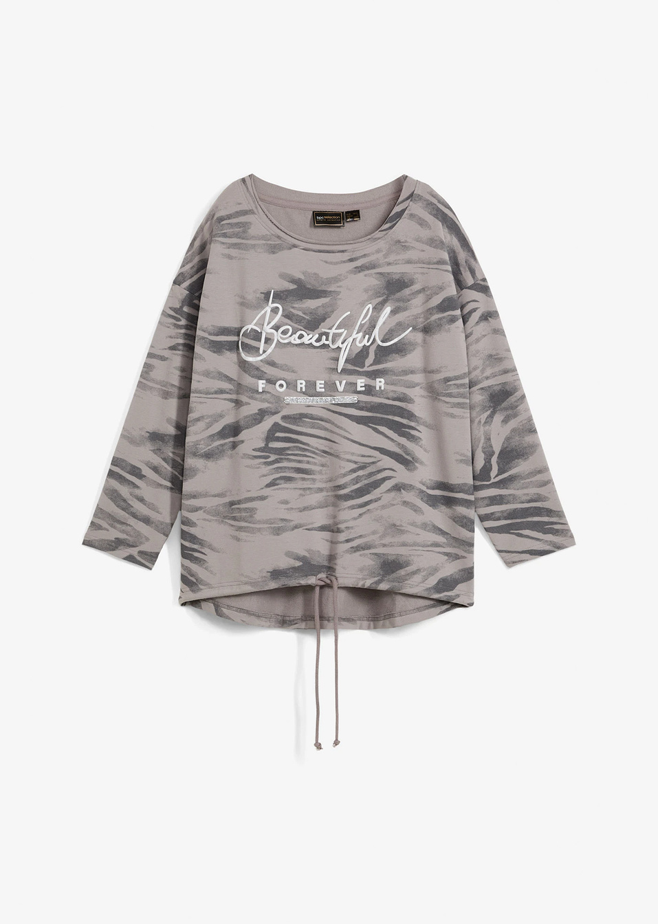 Μακρυμάνικη μπλούζα από σύμμεικτο βαμβάκι-Γκρι/Ασημί/Γκρι του σχιστόλιθου ζεβρέ-bonprix