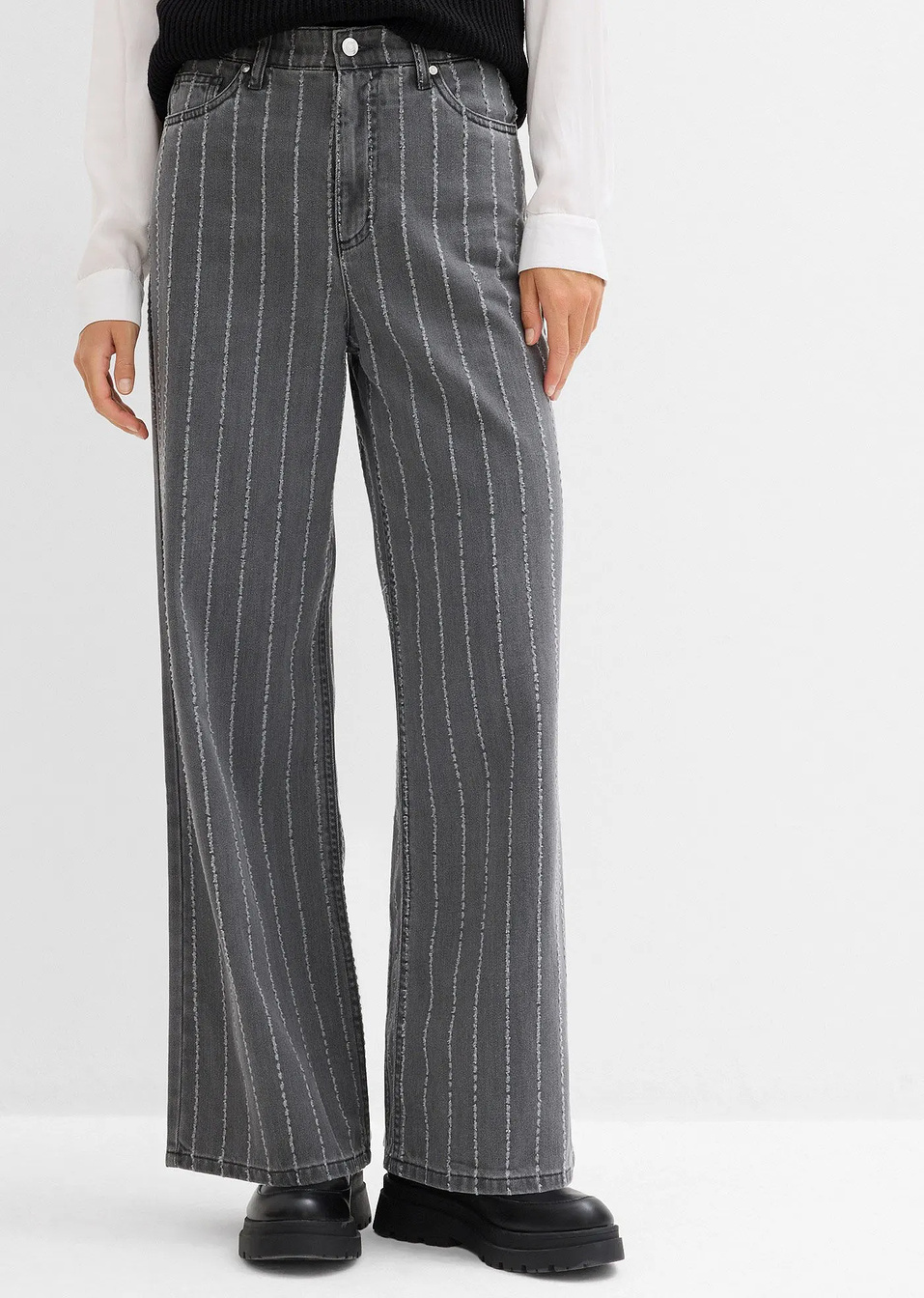 Τζιν wide leg με destroyed look, ψηλόμεσο-bonprix