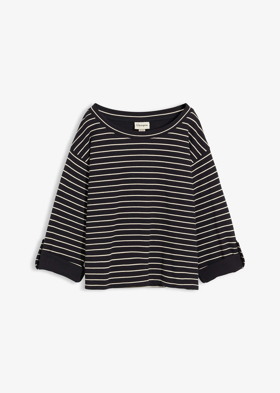 Φούτερ oversized από καθαρό βαμβάκι-Μαύρο/Μπεζ ριγέ-bonprix