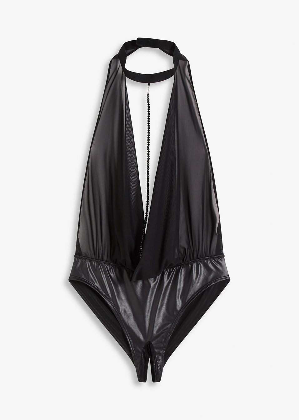 Разкриващо боди с мокър ефект-Черно-Venus