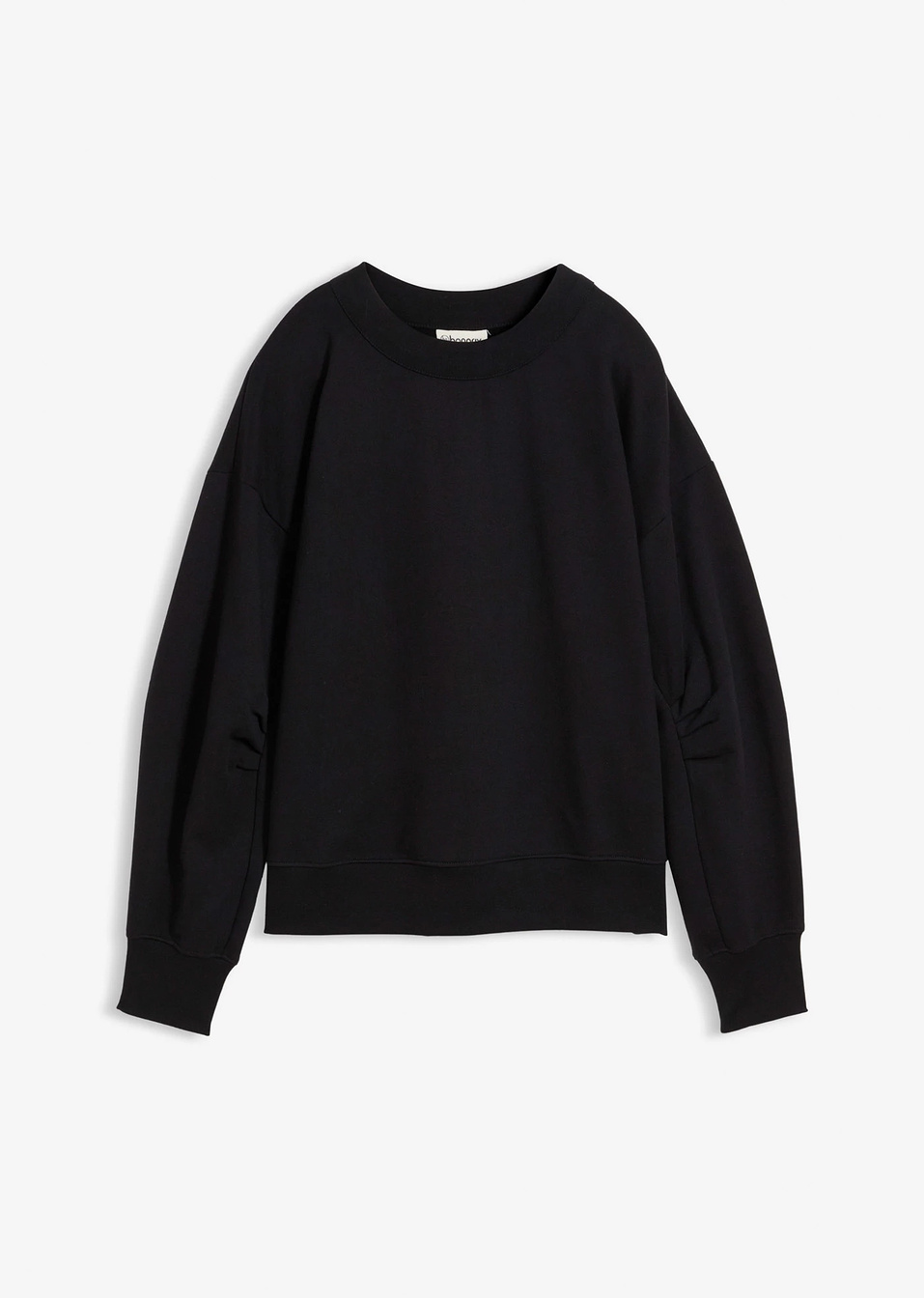 Φούτερ από βιολογικό βαμβάκι με φαρδιά λαιμόκοψη ριμπ-Μαύρο-bonprix