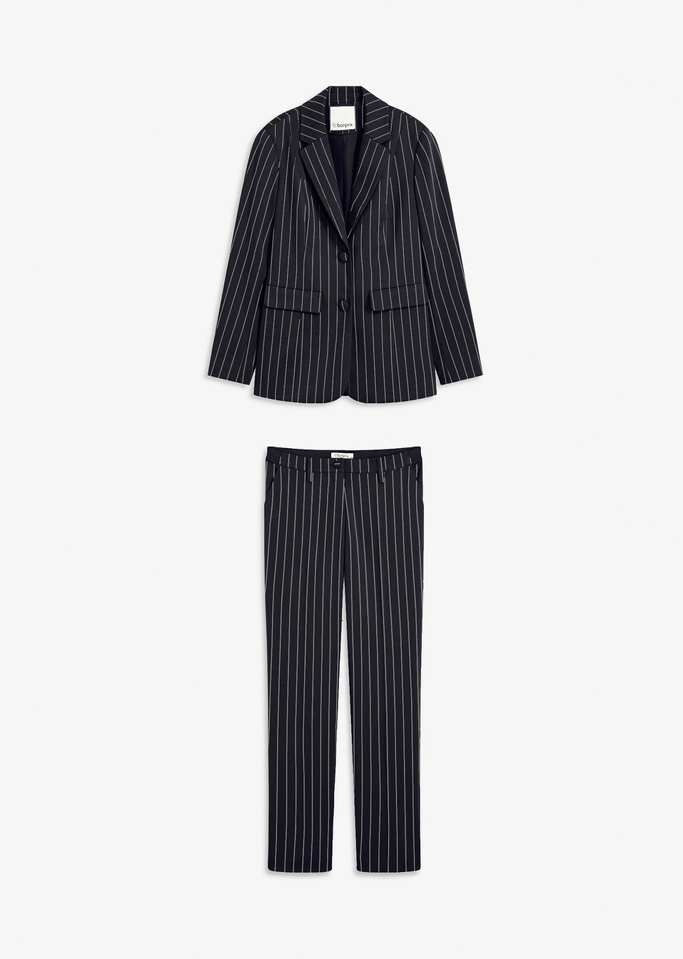 Κοστούμι pinstripe (σετ 2 τεμ.)-Μαύρο/Μπεζ ριγέ-bonprix