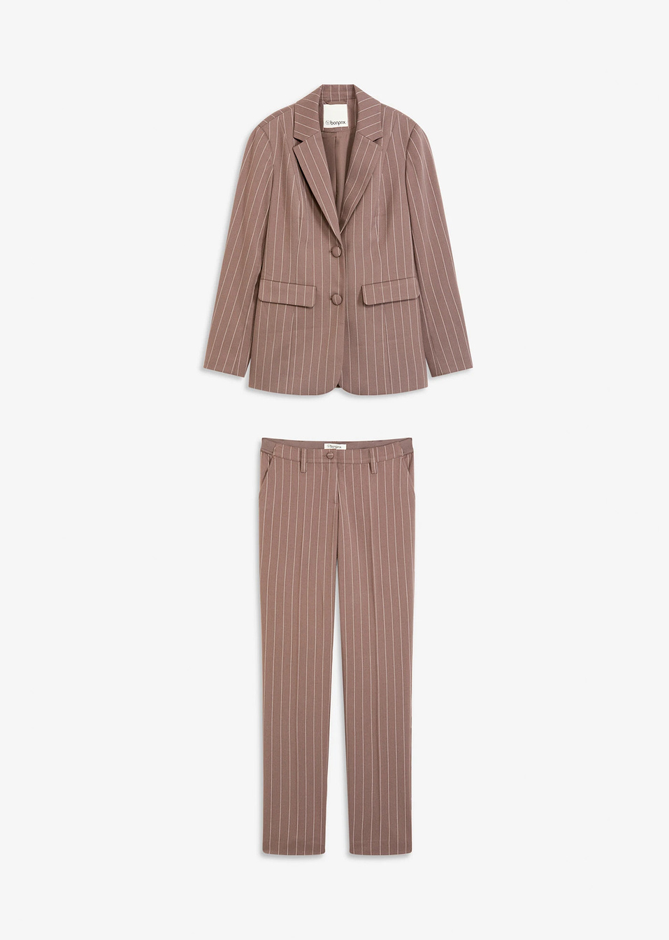 Κοστούμι pinstripe (σετ 2 τεμ.)-Καφέ του πηλού/Μπεζ ριγέ-bonprix