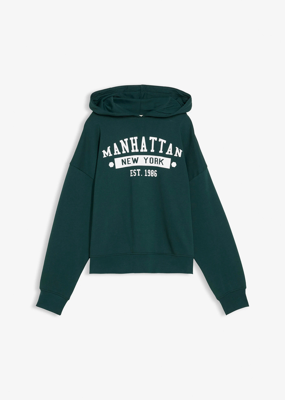 Φούτερ oversized με κουκούλα από καθαρό βαμβάκι-Πράσινο σκούρο-bonprix