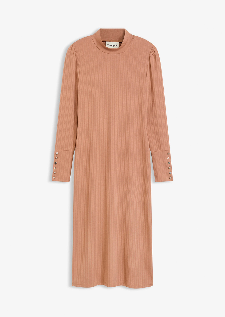 Φόρεμα ζέρσεϊ ριμπ από σύμμεικτη βισκόζη-Καφέ μους-bonprix