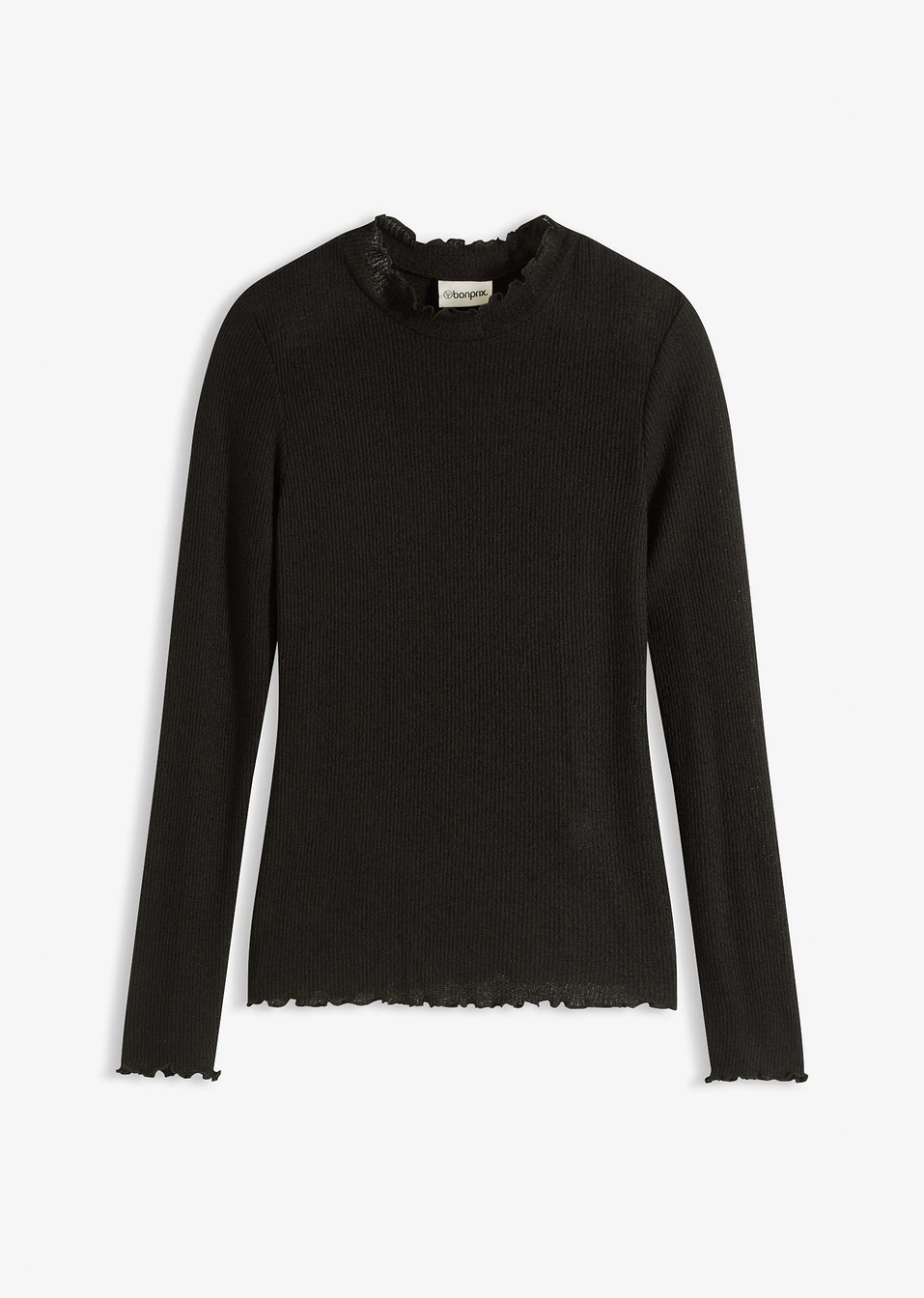 Μπλούζα ριμπ από σύμμεικτη βισκόζη-Μαύρο-bonprix