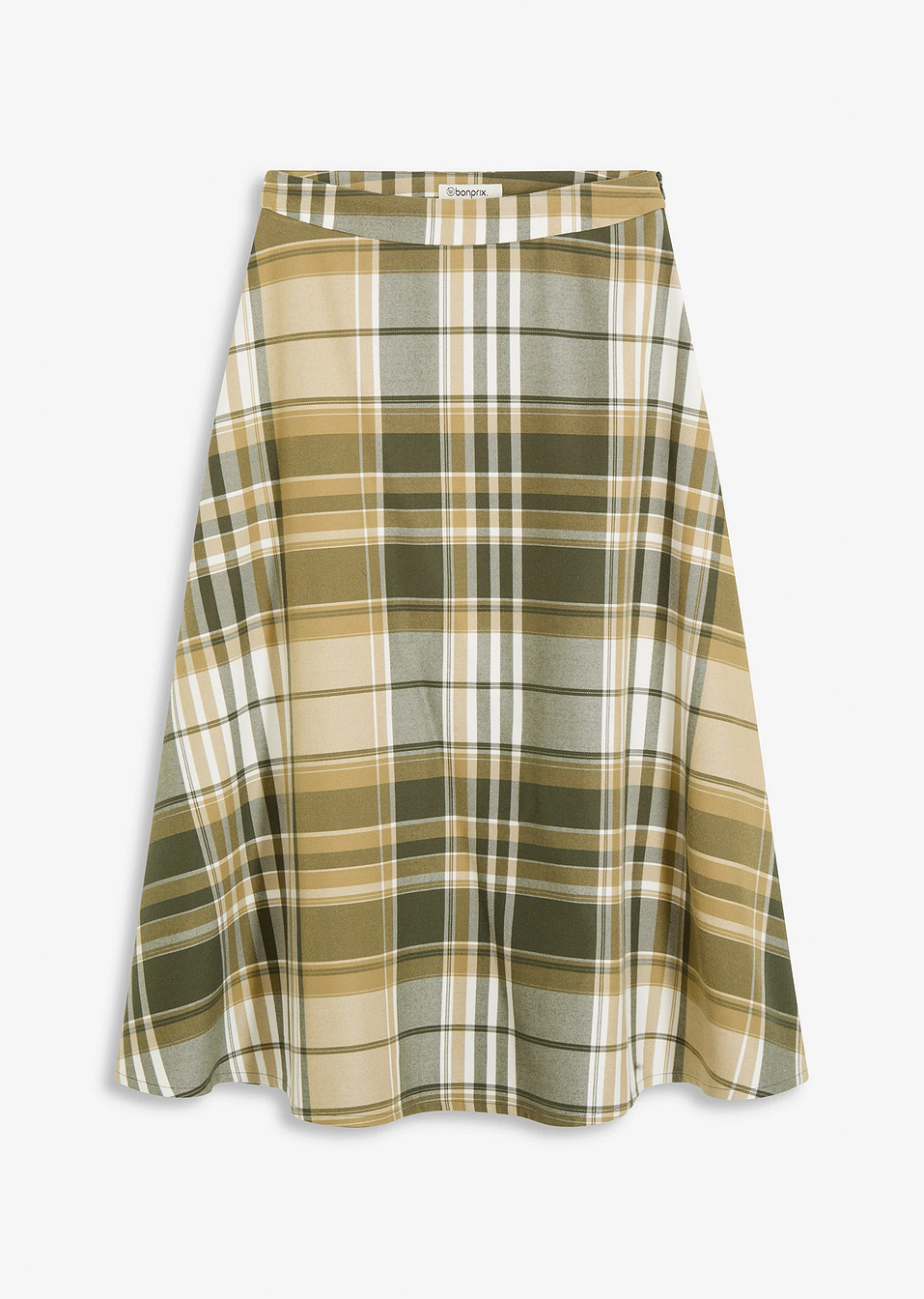 Φούστα midi-Πράσινο λαδί/Πράσινο λαδί σκούρο/Λευκό κρεμ καρό-bonprix