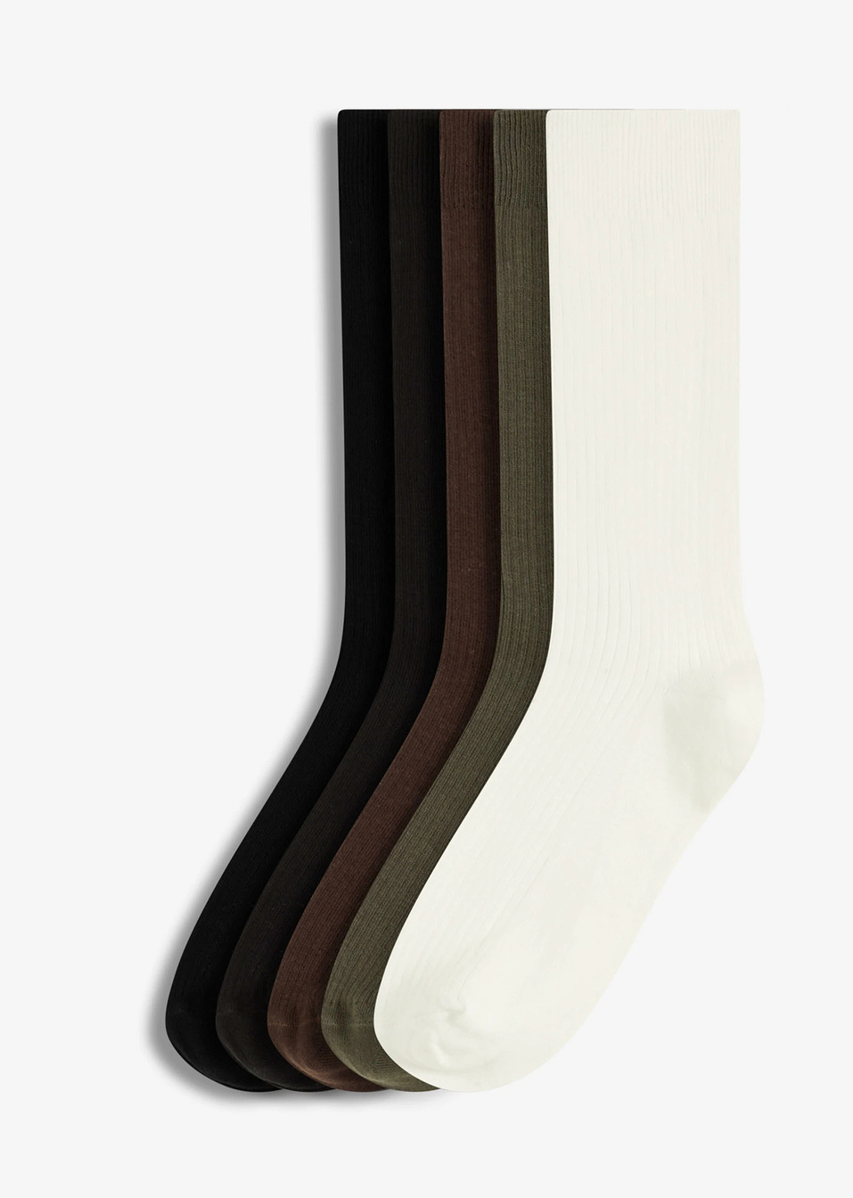 Рипсени чорапи с био памук (опаковка с 5 чифта)-Черно/Тъмно кафяво/Масленозелено-bonprix