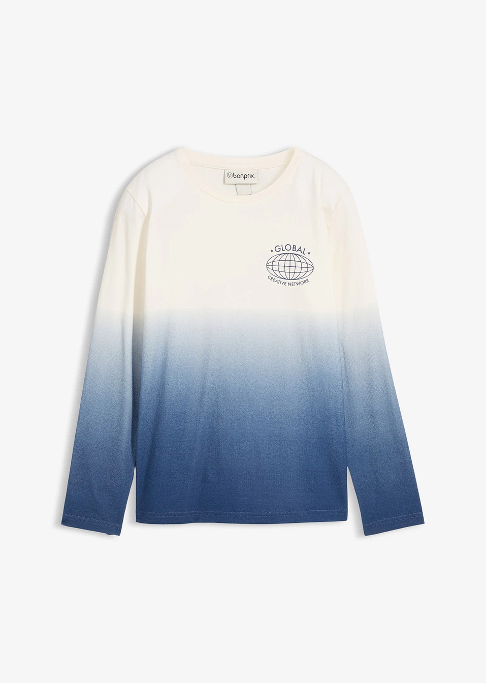 Μακρυμάνικη μπλούζα από καθαρό βιολογικό βαμβάκι-Λευκό κρεμ/Μπλε σκούρο-bonprix