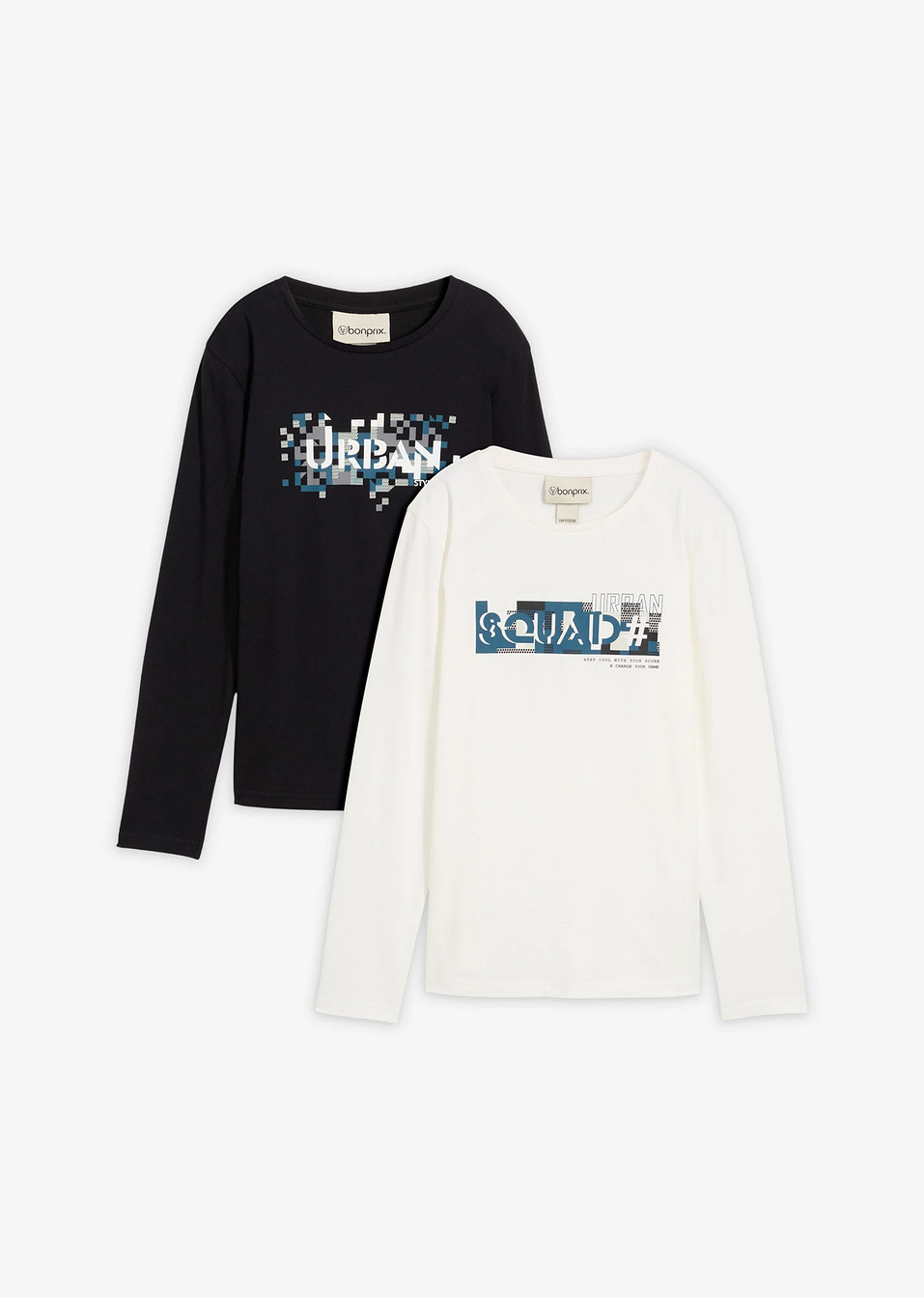 Блуза с дълъг ръкав от чист памук (опаковка с 2 бр.)-Кремаво бяло/Черно-bonprix