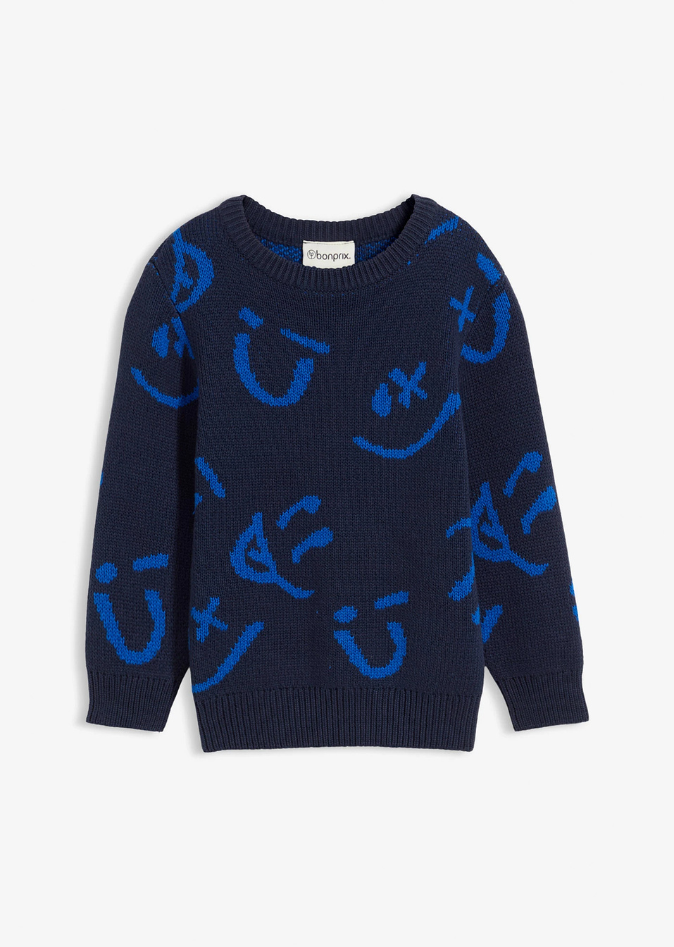 Πουλόβερ από καθαρό βαμβάκι-Μπλε σκούρο/Μπλε ελεκτρίκ-bonprix