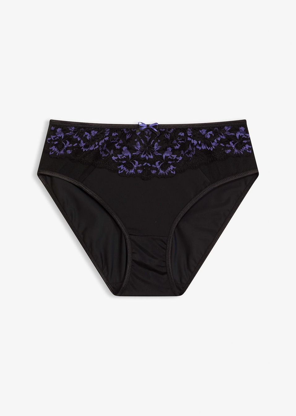 Ψηλόμεσο σλιπ με δαντέλα-Μαύρο/Μωβ-bonprix