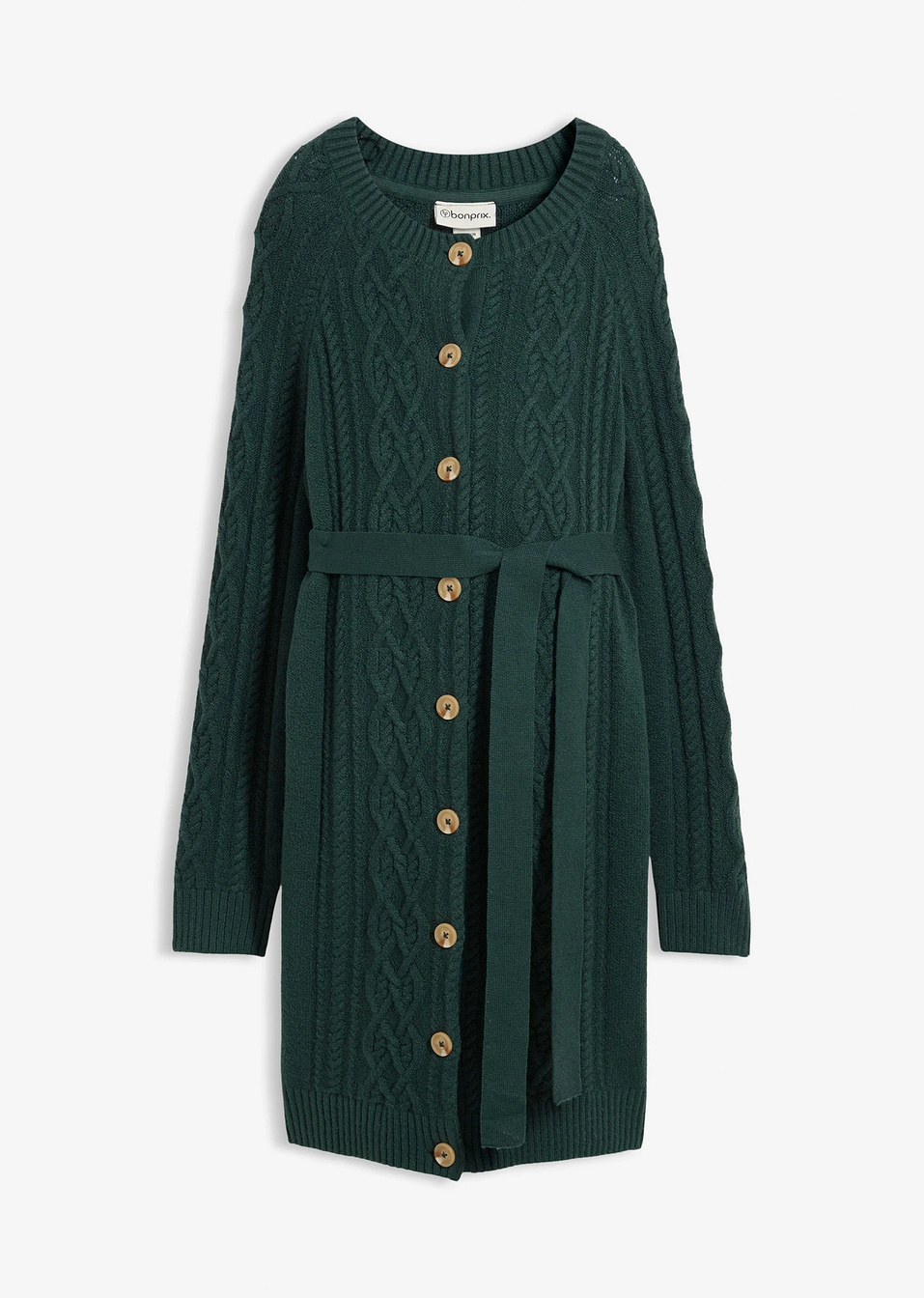 Πολύ μακριά ζακέτα και πλεκτό φόρεμα εγκυμοσύνης από σύμμεικτο βαμβάκι-Πράσινο σκούρο-bonprix