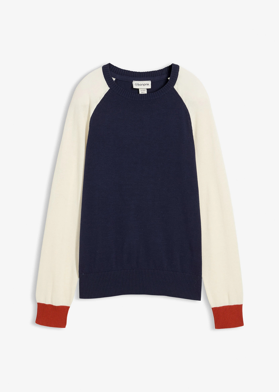 Πουλόβερ ραγκλάν-Μπεζ/Μπλε σκούρο/Κόκκινο κεραμιδί-bonprix