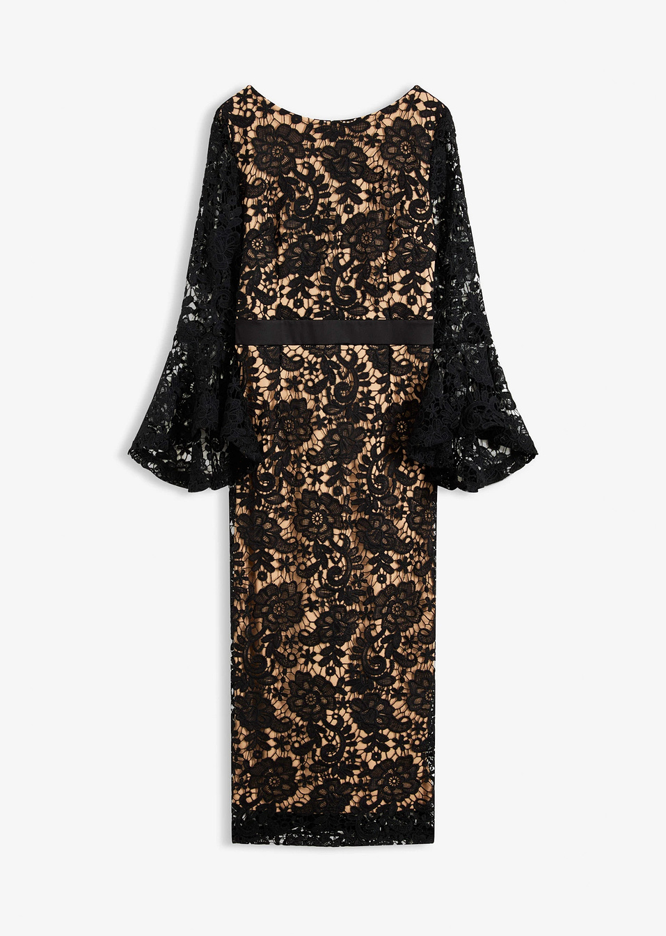 Δαντελένιο φόρεμα με σατέν προσθήκη-Μαύρο-bonprix