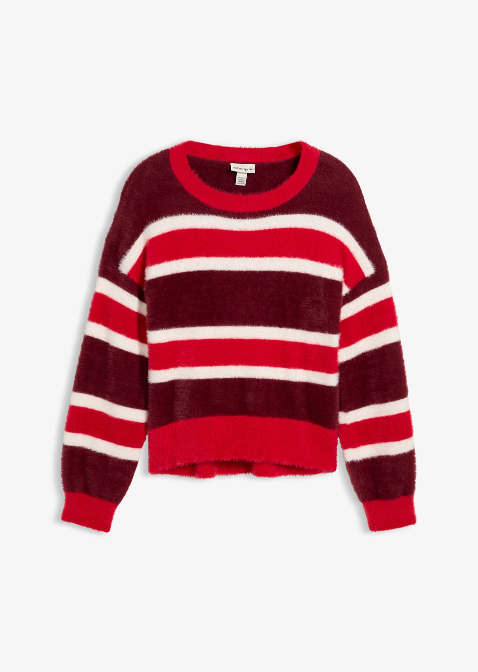Πουλόβερ oversized-Κόκκινο ρουμπινί/Κόκκινο/Λευκό κρεμ ριγέ-bonprix