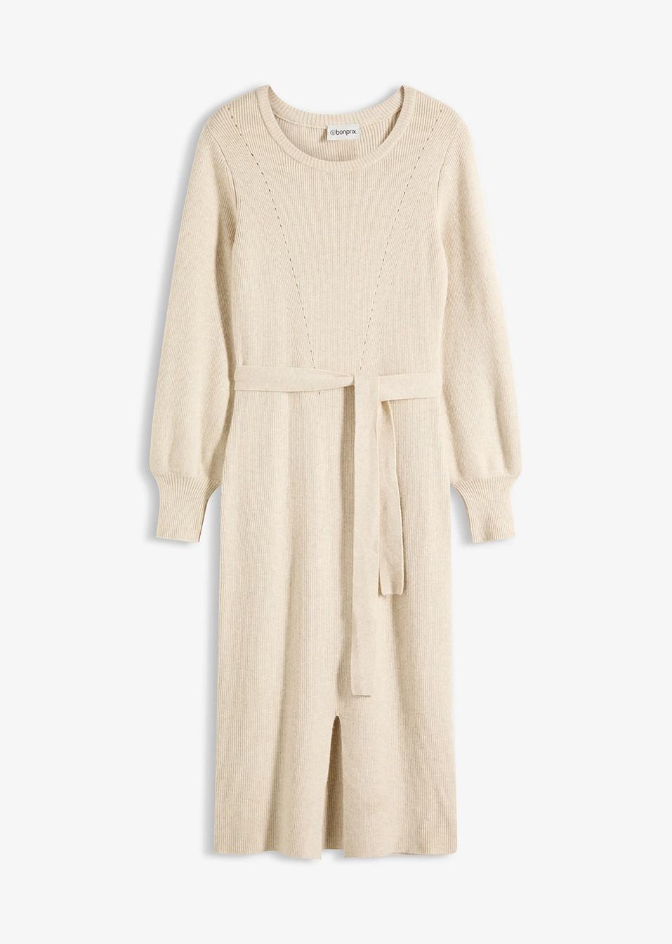 Πλεκτό φόρεμα ριμπ από χυτή σύμμεικτη βισκόζη-Μπεζ του χαλικιού μελανζέ-bonprix