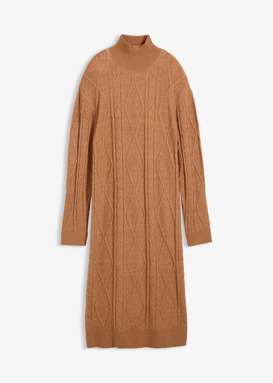 Плетена рокля с плетеници-Кафяв мус меланж-bonprix