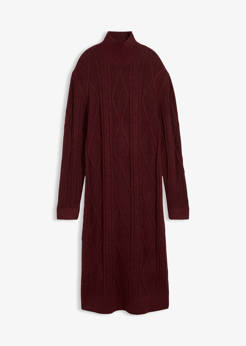 Πλεκτό φόρεμα με πλέξη κοτσίδα-Του μούρου σκούρο-bonprix