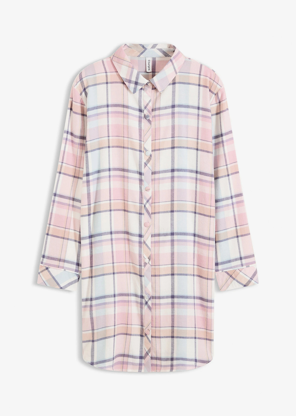 Бархетна нощница с копчета-Прашно синьо/Опушено розово каре-bonprix