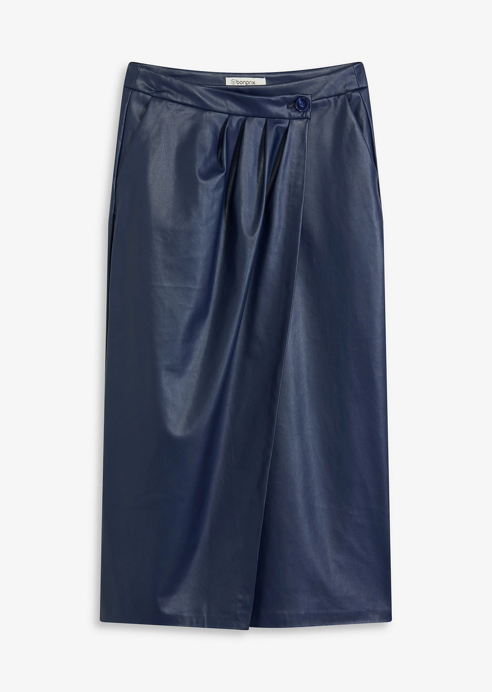 Φούστα midi σε γραμμή φάκελο από δερματίνη-Μπλε σκούρο-bonprix