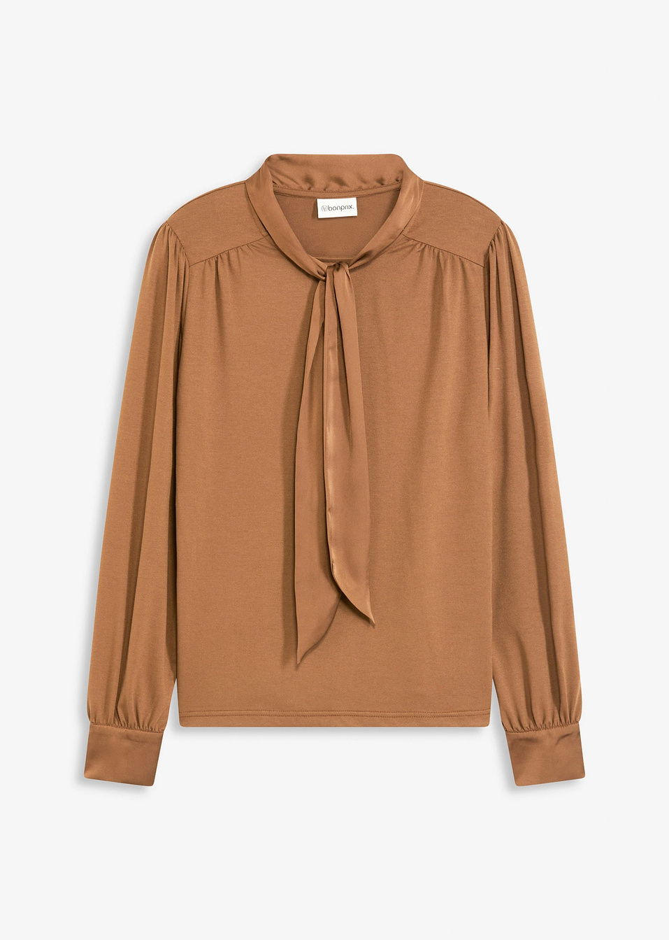Μπλούζα με βισκόζη και σατέν φιόγκο-Καφέ του πιπεριού-bonprix