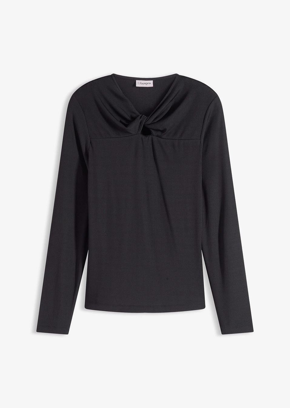 Μπλούζα ριμπ-Μαύρο-bonprix