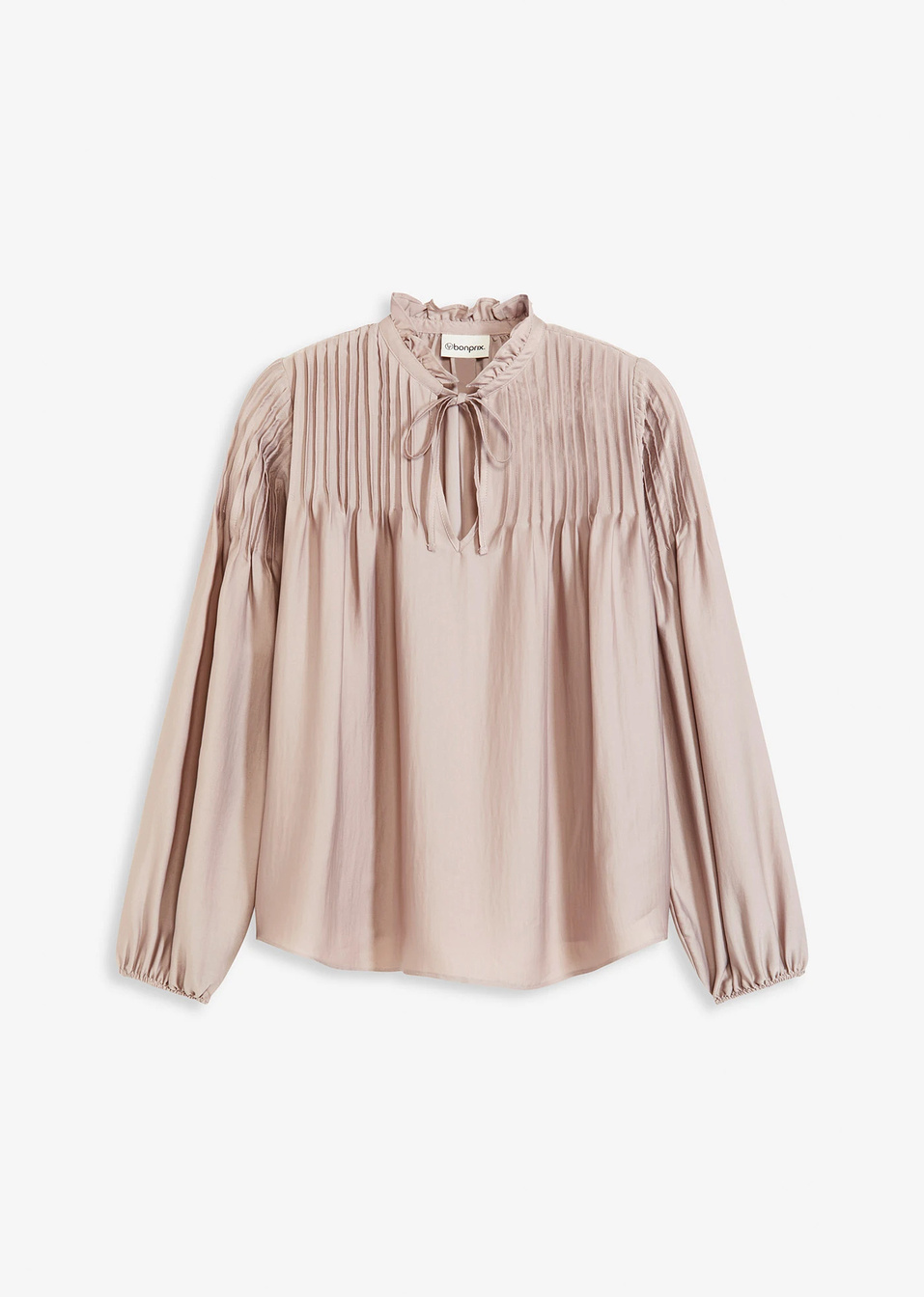 Τουνίκ από γυαλιστερό σατέν με ραμμένες πιέτες-Της πέτρας φυσικό-bonprix