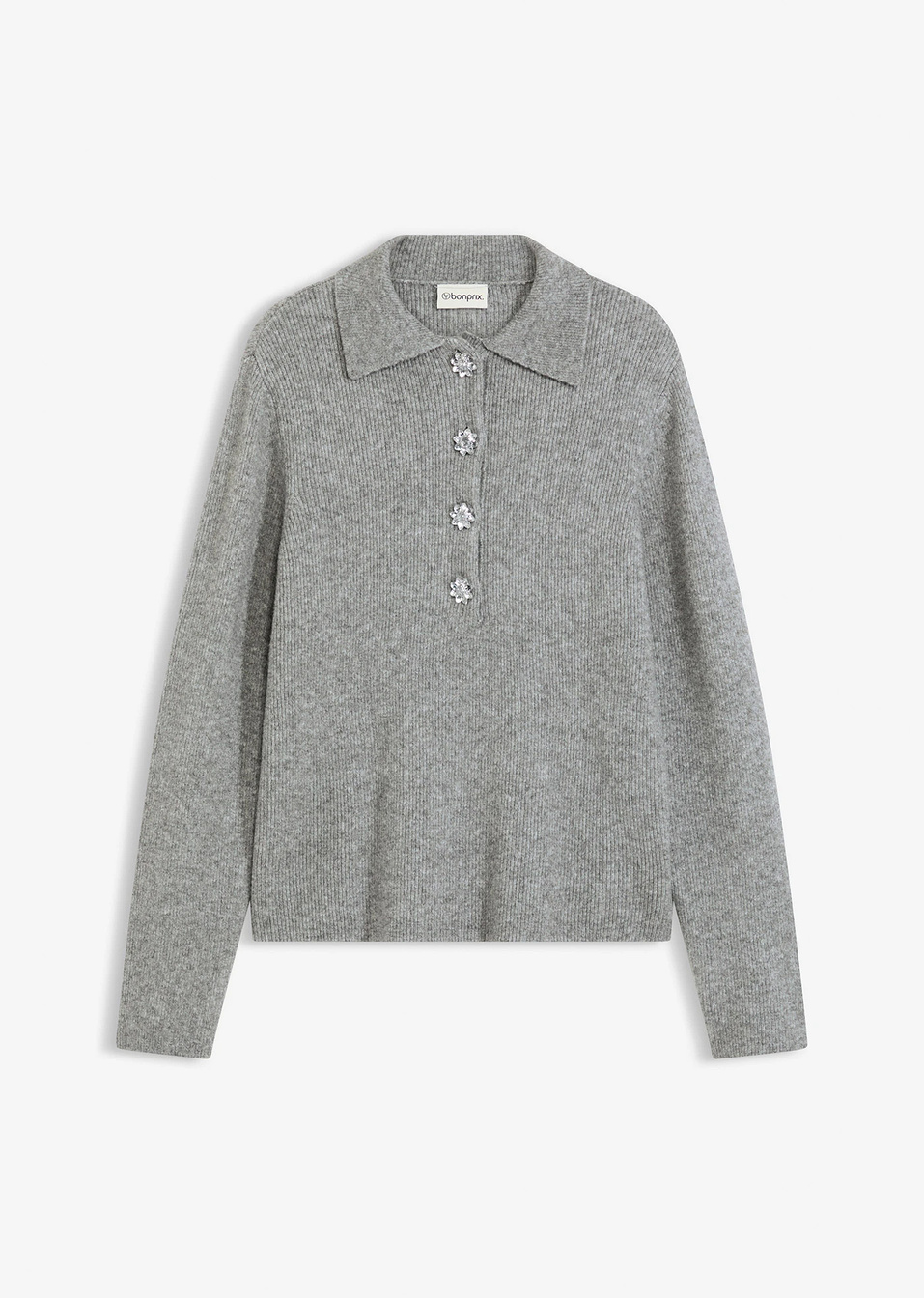Πουλόβερ πόλο με μαλλί-Γκρι μελανζέ-bonprix