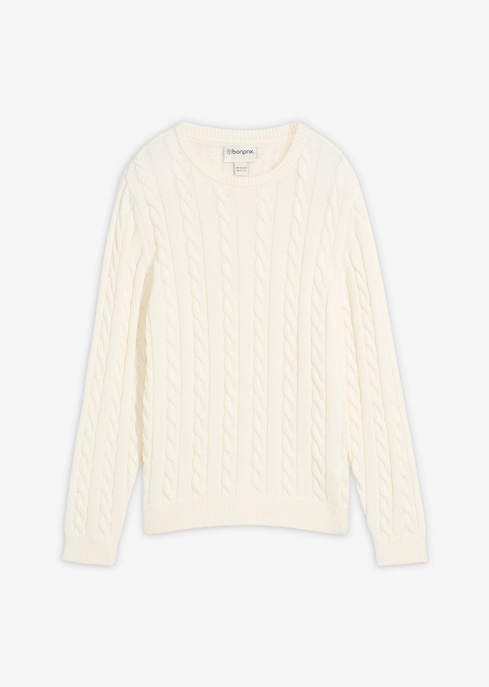 Χοντρό πουλόβερ από καθαρό βαμβάκι-Λευκό κρεμ-bonprix