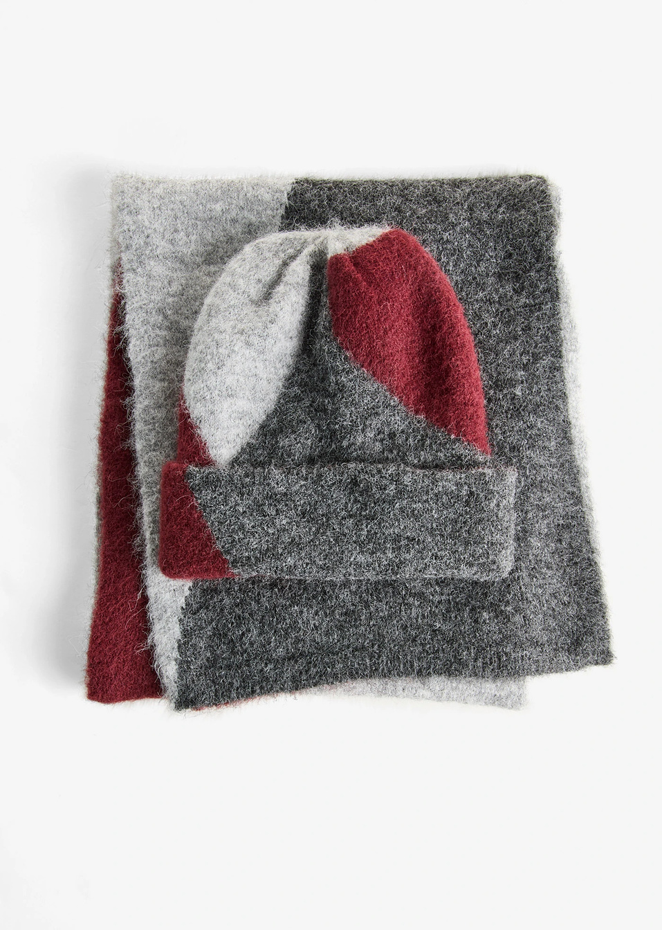 Κασκόλ και σκουφάκι (σετ 2 τεμ.)-Γκρι σκούρο/Γκρι ανοιχτό/Του μούρου σκούρου-bonprix